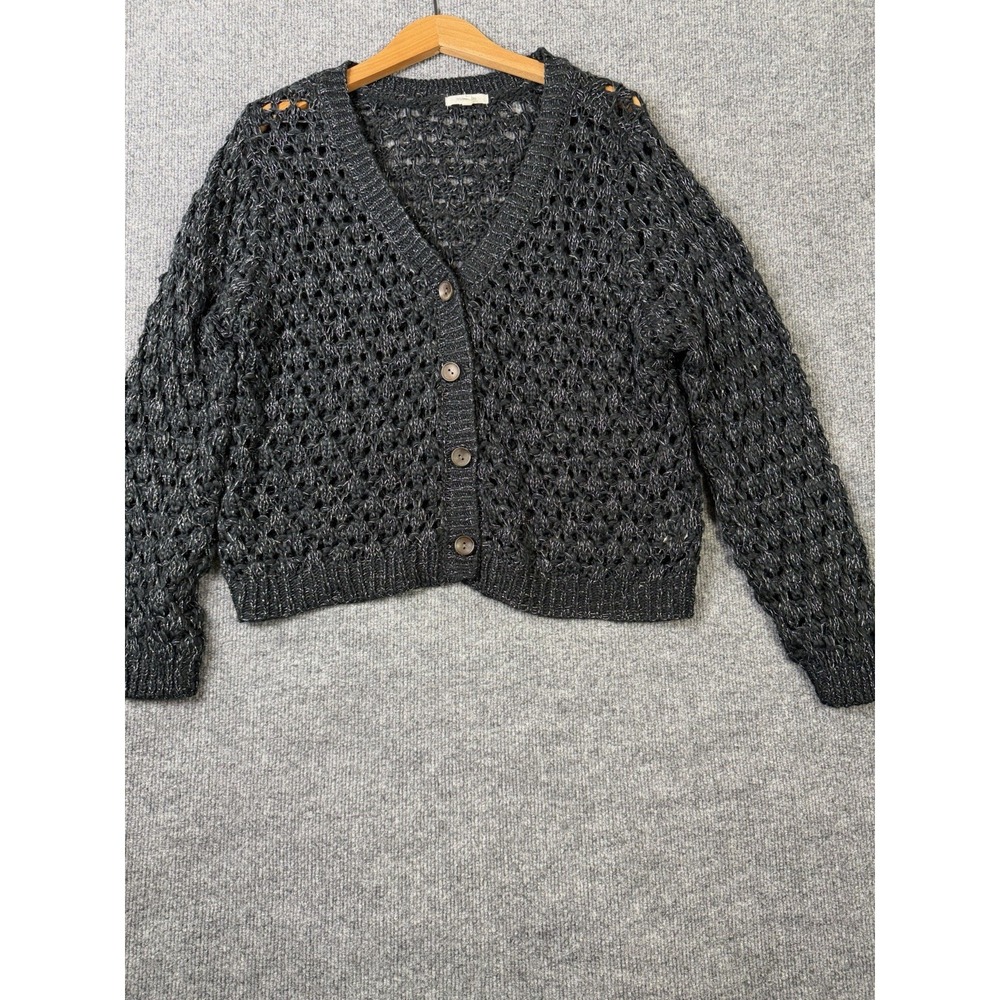 Maurices Open Knit‎ Cardigan Sweater Women's L Black Button Front Chunky Knit